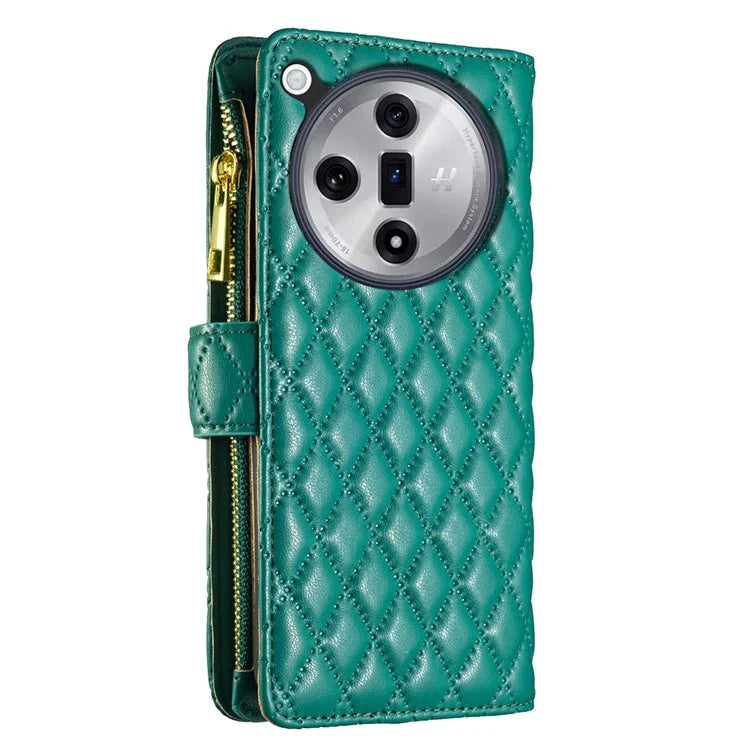 BINFEN COLOR BF Style-15 For Oppo Find X7 Ultra Case Rhombus Imprinted Zipper Pocket Phone Cover