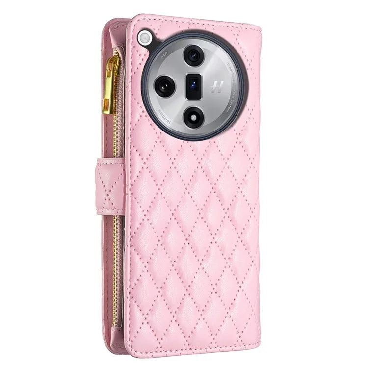 BINFEN COLOR BF Style-15 For Oppo Find X7 Ultra Case Rhombus Imprinted Zipper Pocket Phone Cover