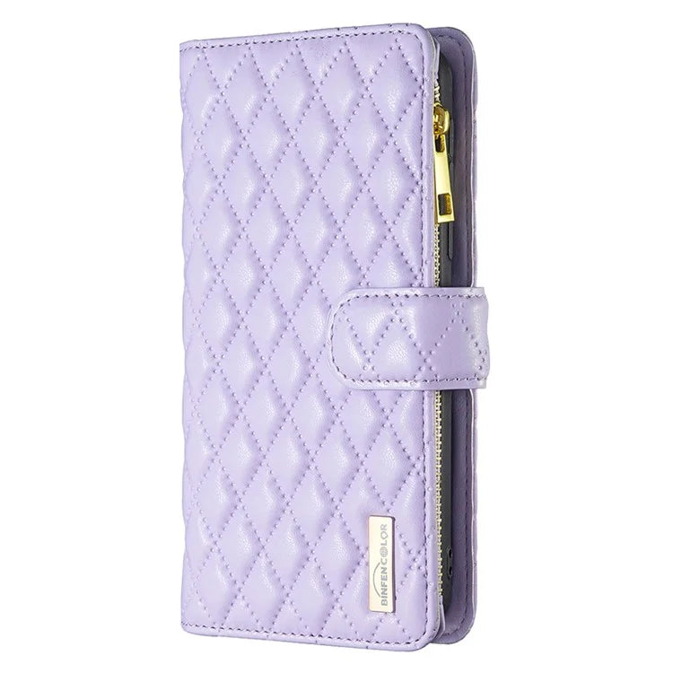 BINFEN COLOR BF Style-15 For Oppo Find X7 Ultra Case Rhombus Imprinted Zipper Pocket Phone Cover