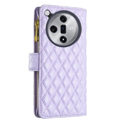 BINFEN COLOR BF Style-15 For Oppo Find X7 Ultra Case Rhombus Imprinted Zipper Pocket Phone Cover