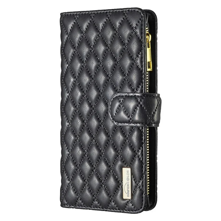 BINFEN COLOR BF Style-15 For Oppo Find X7 Ultra Case Rhombus Imprinted Zipper Pocket Phone Cover