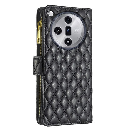 BINFEN COLOR BF Style-15 For Oppo Find X7 Ultra Case Rhombus Imprinted Zipper Pocket Phone Cover