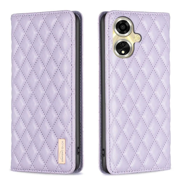 BINFEN COLOR BF Style-16 For Oppo A59 5G Phone Case with Card Holder Rhombus Grid Cover