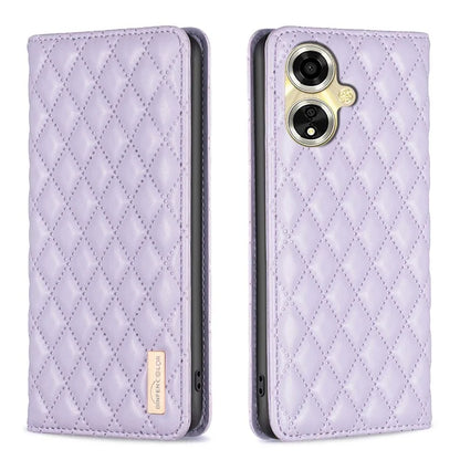 BINFEN COLOR BF Style-16 For Oppo A59 5G Phone Case with Card Holder Rhombus Grid Cover