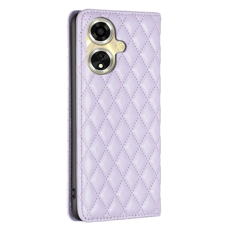 BINFEN COLOR BF Style-16 For Oppo A59 5G Phone Case with Card Holder Rhombus Grid Cover