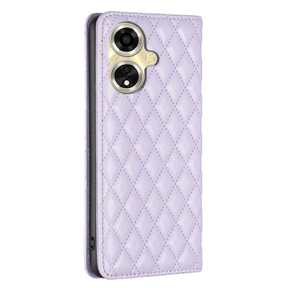 BINFEN COLOR BF Style-16 For Oppo A59 5G Phone Case with Card Holder Rhombus Grid Cover