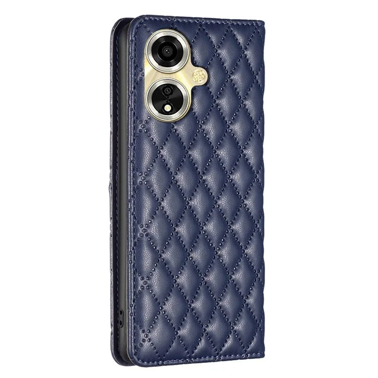 BINFEN COLOR BF Style-16 For Oppo A59 5G Phone Case with Card Holder Rhombus Grid Cover