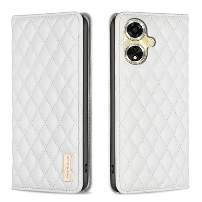 BINFEN COLOR BF Style-16 For Oppo A59 5G Phone Case with Card Holder Rhombus Grid Cover