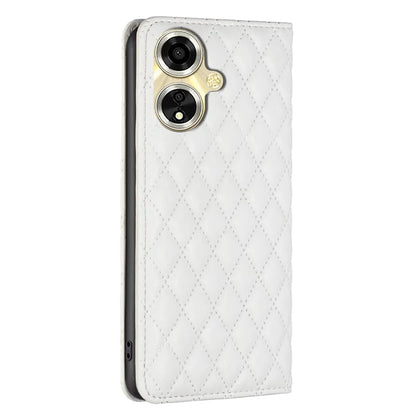 BINFEN COLOR BF Style-16 For Oppo A59 5G Phone Case with Card Holder Rhombus Grid Cover