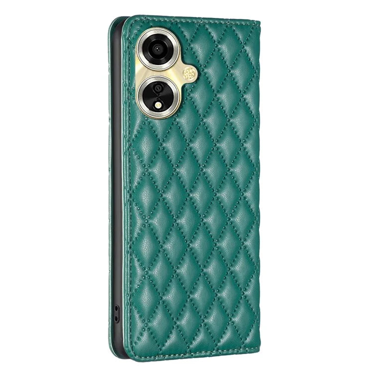 BINFEN COLOR BF Style-16 For Oppo A59 5G Phone Case with Card Holder Rhombus Grid Cover