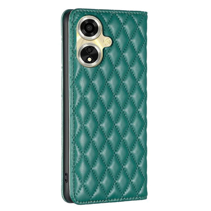 BINFEN COLOR BF Style-16 For Oppo A59 5G Phone Case with Card Holder Rhombus Grid Cover