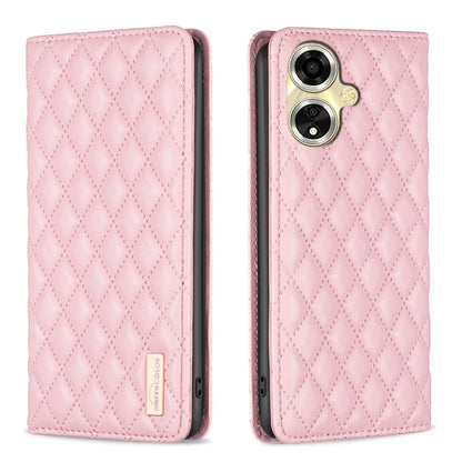 BINFEN COLOR BF Style-16 For Oppo A59 5G Phone Case with Card Holder Rhombus Grid Cover