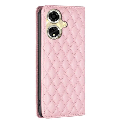 BINFEN COLOR BF Style-16 For Oppo A59 5G Phone Case with Card Holder Rhombus Grid Cover