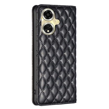 BINFEN COLOR BF Style-16 For Oppo A59 5G Phone Case with Card Holder Rhombus Grid Cover