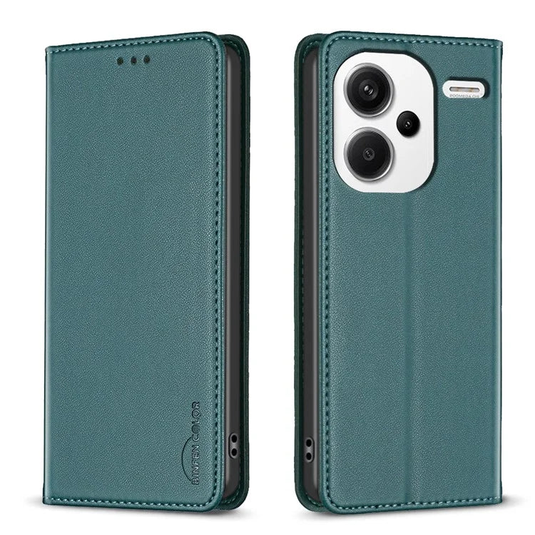 BINFEN COLOR BF18 For Xiaomi Redmi Note 13 Pro+ 5G Leather Phone Case Cover with Card Holder Stand