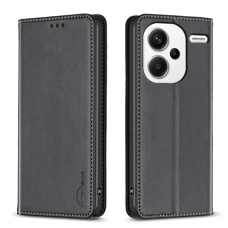 BINFEN COLOR BF18 For Xiaomi Redmi Note 13 Pro+ 5G Leather Phone Case Cover with Card Holder Stand