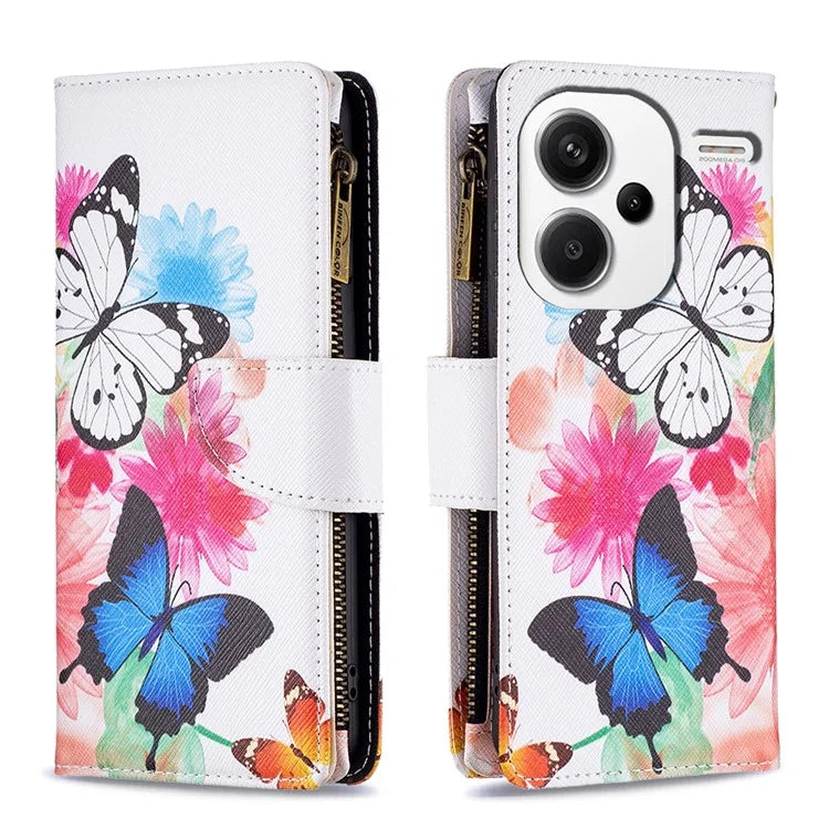 BF03 For Xiaomi Redmi Note 13 Pro+ 5G Wallet Case Pattern Zipper Pocket Handbag PU Leather Phone Cover