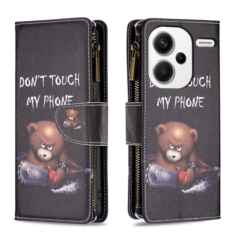 BF03 For Xiaomi Redmi Note 13 Pro+ 5G Wallet Case Pattern Zipper Pocket Handbag PU Leather Phone Cover