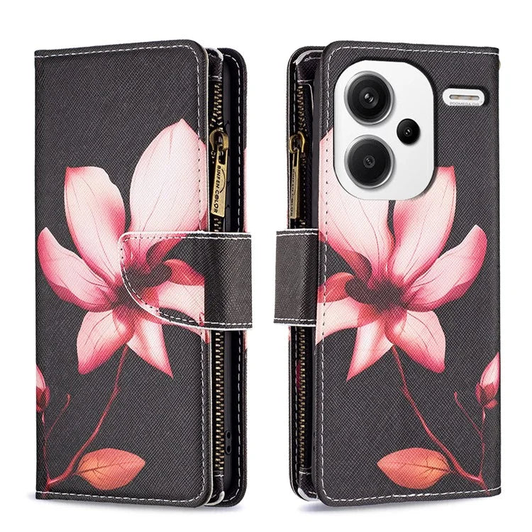 BF03 For Xiaomi Redmi Note 13 Pro+ 5G Wallet Case Pattern Zipper Pocket Handbag PU Leather Phone Cover