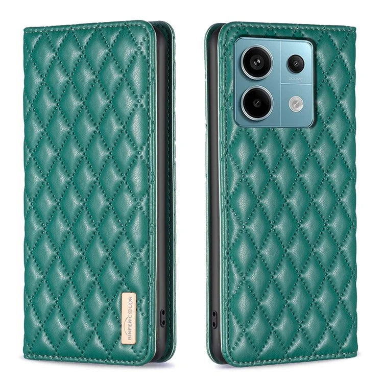 BINFEN COLOR BF Style-16 For Xiaomi Redmi Note 13 Pro 5G / Poco X6 5G Phone Case Rhombus Grid Viewing Stand Cover