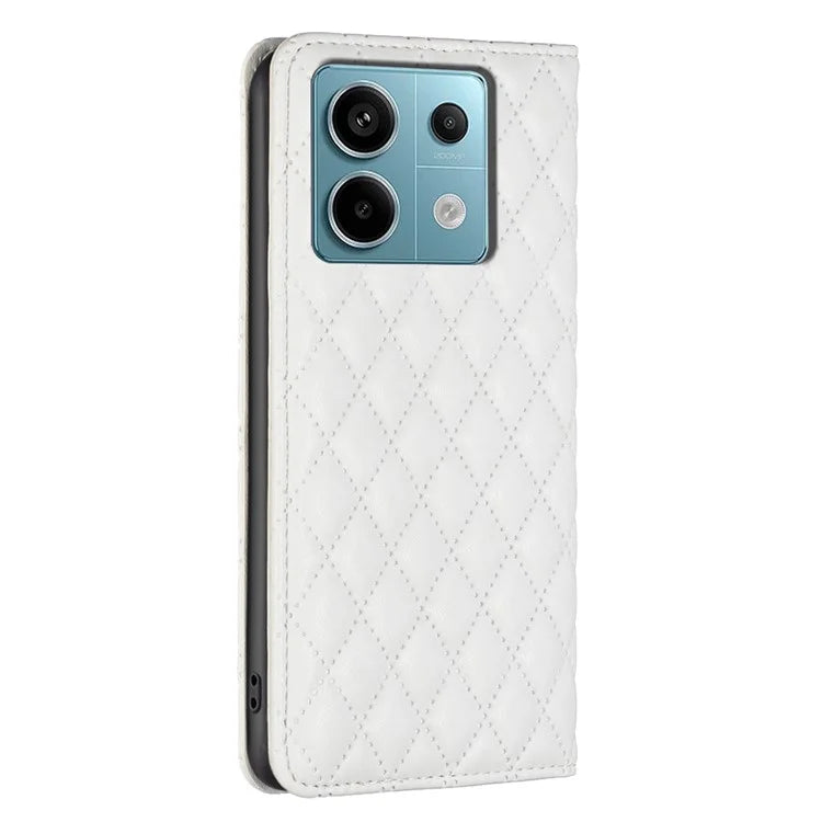 BINFEN COLOR BF Style-16 For Xiaomi Redmi Note 13 Pro 5G / Poco X6 5G Phone Case Rhombus Grid Viewing Stand Cover