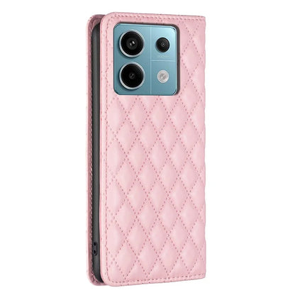 BINFEN COLOR BF Style-16 For Xiaomi Redmi Note 13 Pro 5G / Poco X6 5G Phone Case Rhombus Grid Viewing Stand Cover