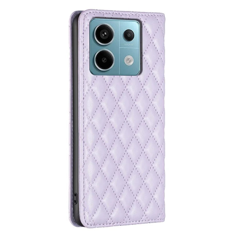 BINFEN COLOR BF Style-16 For Xiaomi Redmi Note 13 Pro 5G / Poco X6 5G Phone Case Rhombus Grid Viewing Stand Cover