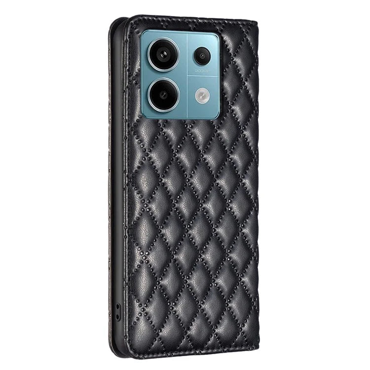 BINFEN COLOR BF Style-16 For Xiaomi Redmi Note 13 Pro 5G / Poco X6 5G Phone Case Rhombus Grid Viewing Stand Cover
