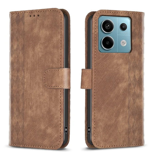 For Xiaomi Redmi Note 13 Pro 5G / Poco X6 5G Leather Case Grid Pattern Folio Wallet Phone Cover