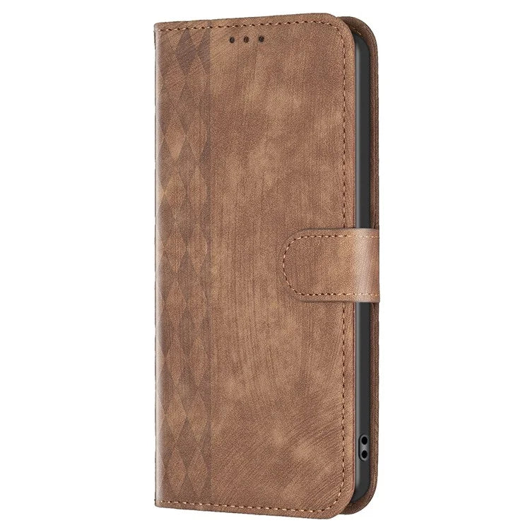 For Xiaomi Redmi Note 13 Pro 5G / Poco X6 5G Leather Case Grid Pattern Folio Wallet Phone Cover