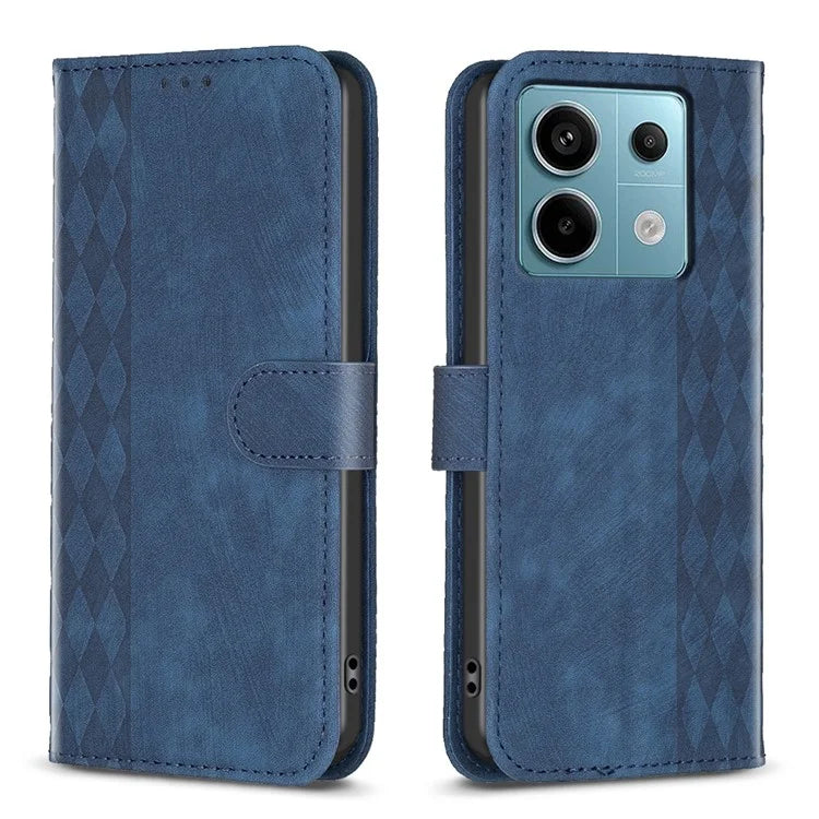 For Xiaomi Redmi Note 13 Pro 5G / Poco X6 5G Leather Case Grid Pattern Folio Wallet Phone Cover
