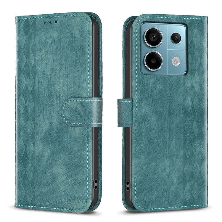 For Xiaomi Redmi Note 13 Pro 5G / Poco X6 5G Leather Case Grid Pattern Folio Wallet Phone Cover
