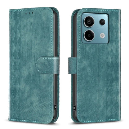 For Xiaomi Redmi Note 13 Pro 5G / Poco X6 5G Leather Case Grid Pattern Folio Wallet Phone Cover