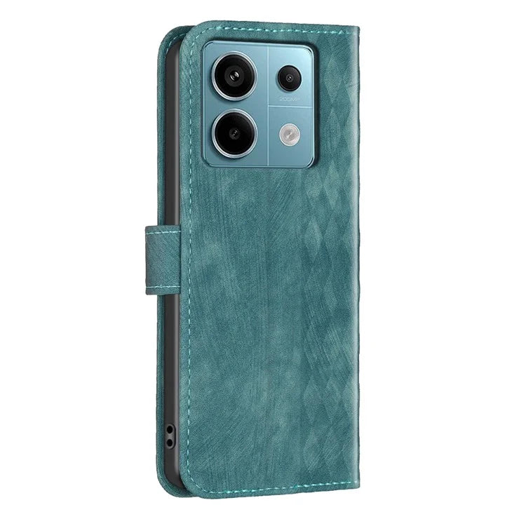 For Xiaomi Redmi Note 13 Pro 5G / Poco X6 5G Leather Case Grid Pattern Folio Wallet Phone Cover