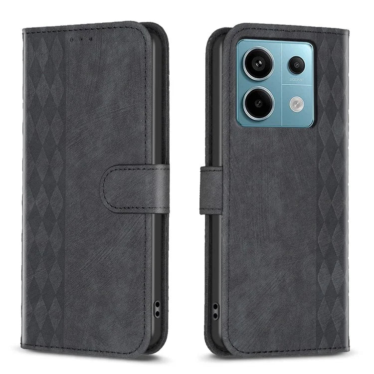 For Xiaomi Redmi Note 13 Pro 5G / Poco X6 5G Leather Case Grid Pattern Folio Wallet Phone Cover