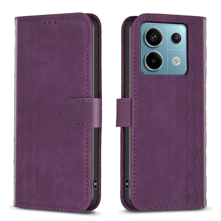 For Xiaomi Redmi Note 13 Pro 5G / Poco X6 5G Leather Case Grid Pattern Folio Wallet Phone Cover