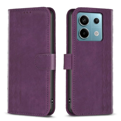 For Xiaomi Redmi Note 13 Pro 5G / Poco X6 5G Leather Case Grid Pattern Folio Wallet Phone Cover