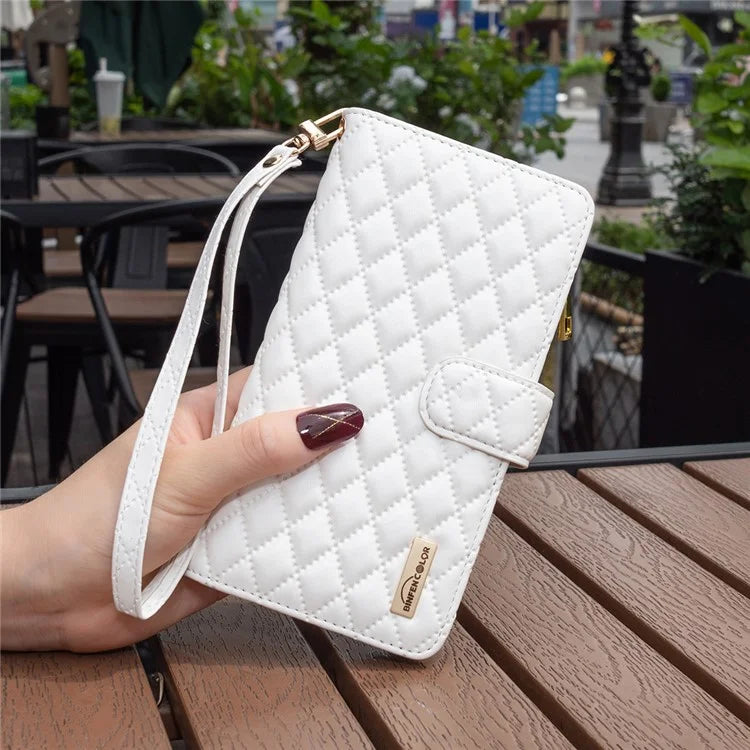 BINFEN COLOR BF Style-15 For Xiaomi Redmi Note 13 Pro 5G / Poco X6 5G Zipper Pocket Case Leather Rhombus Phone Cover