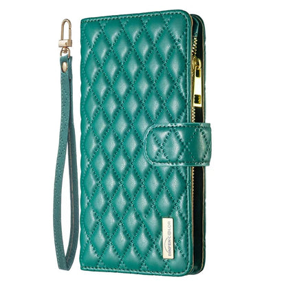 BINFEN COLOR BF Style-15 For Xiaomi Redmi Note 13 Pro 5G / Poco X6 5G Zipper Pocket Case Leather Rhombus Phone Cover