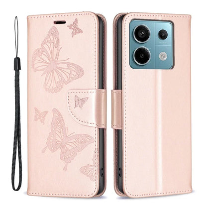 For Xiaomi Redmi Note 13 Pro 5G / Poco X6 5G Case Butterfly Imprinted PU Leather Phone Cover Gold