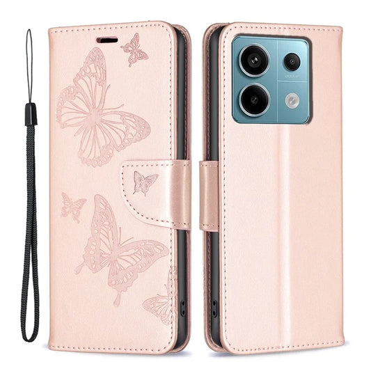 For Xiaomi Redmi Note 13 Pro 5G / Poco X6 5G Case Butterfly Imprinted PU Leather Phone Cover Gold