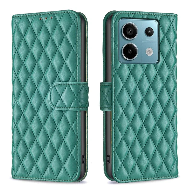 BINFEN COLOR BF Style-14 For Xiaomi Redmi Note 13 Pro 5G / Poco X6 5G Rhombus Case PU Leather Folio Flip Cover