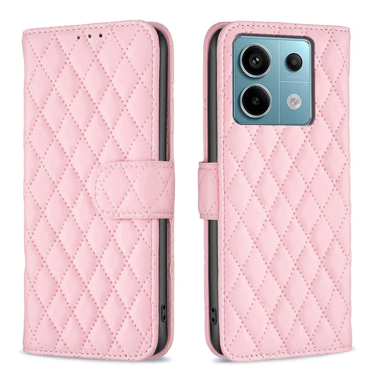 BINFEN COLOR BF Style-14 For Xiaomi Redmi Note 13 Pro 5G / Poco X6 5G Rhombus Case PU Leather Folio Flip Cover