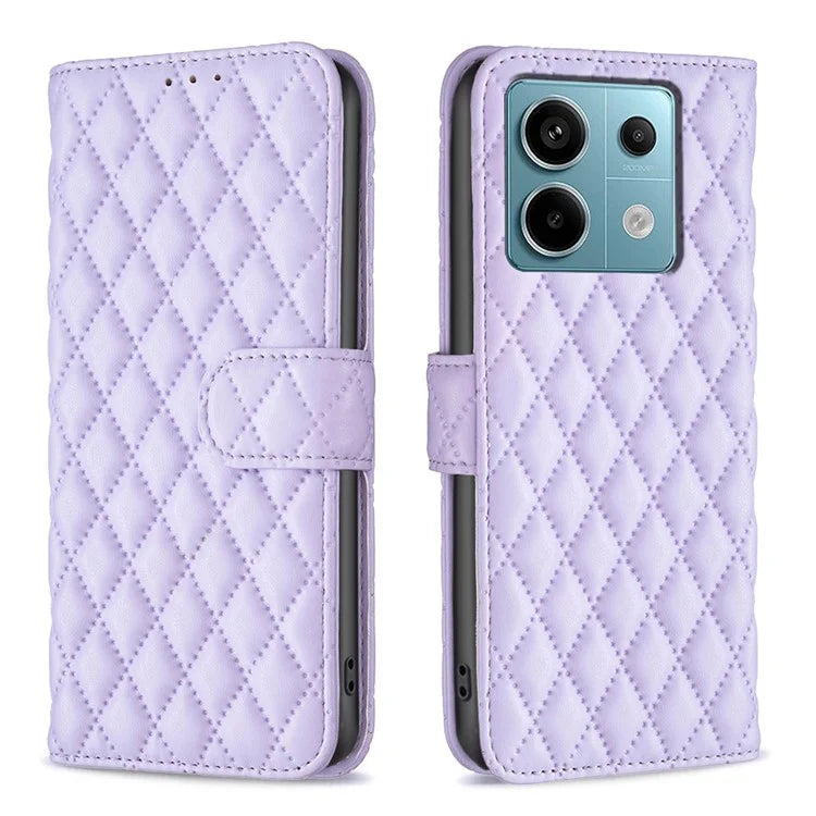 BINFEN COLOR BF Style-14 For Xiaomi Redmi Note 13 Pro 5G / Poco X6 5G Rhombus Case PU Leather Folio Flip Cover
