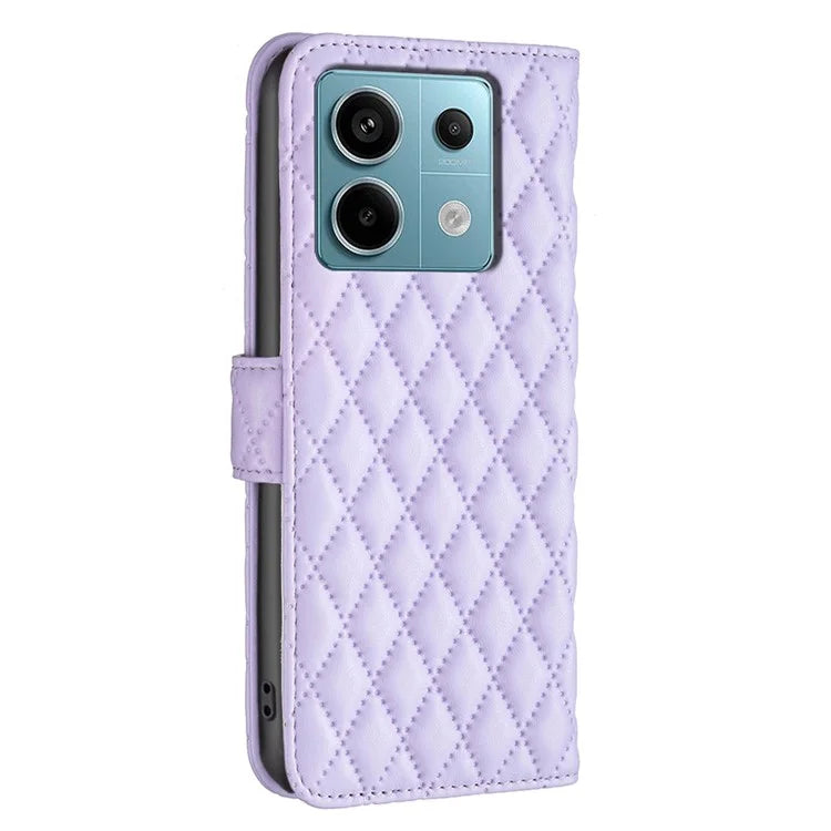 BINFEN COLOR BF Style-14 For Xiaomi Redmi Note 13 Pro 5G / Poco X6 5G Rhombus Case PU Leather Folio Flip Cover