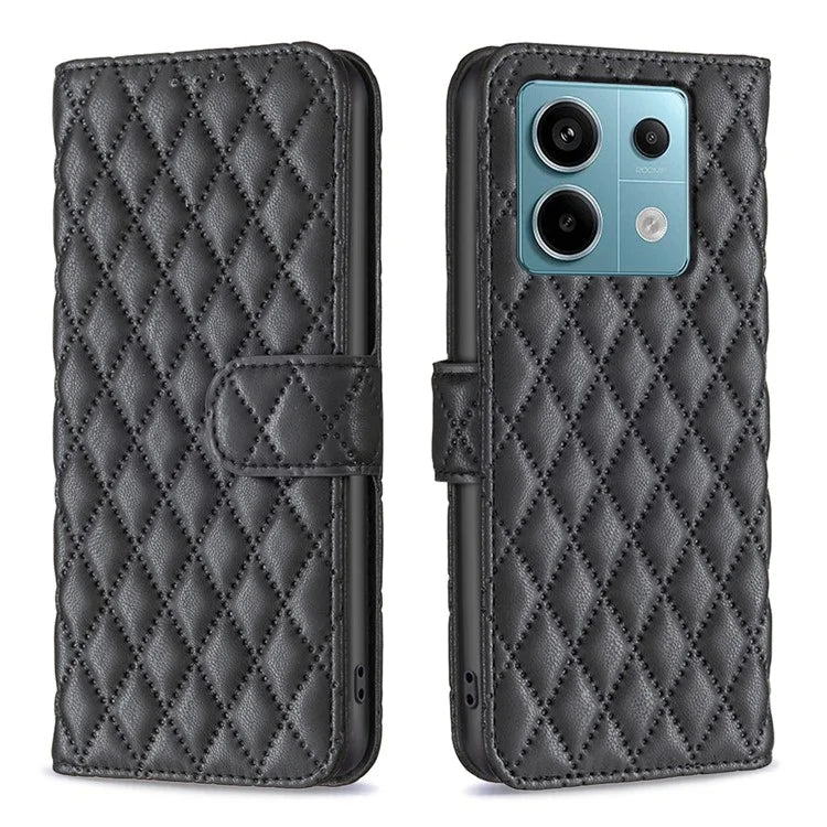 BINFEN COLOR BF Style-14 For Xiaomi Redmi Note 13 Pro 5G / Poco X6 5G Rhombus Case PU Leather Folio Flip Cover