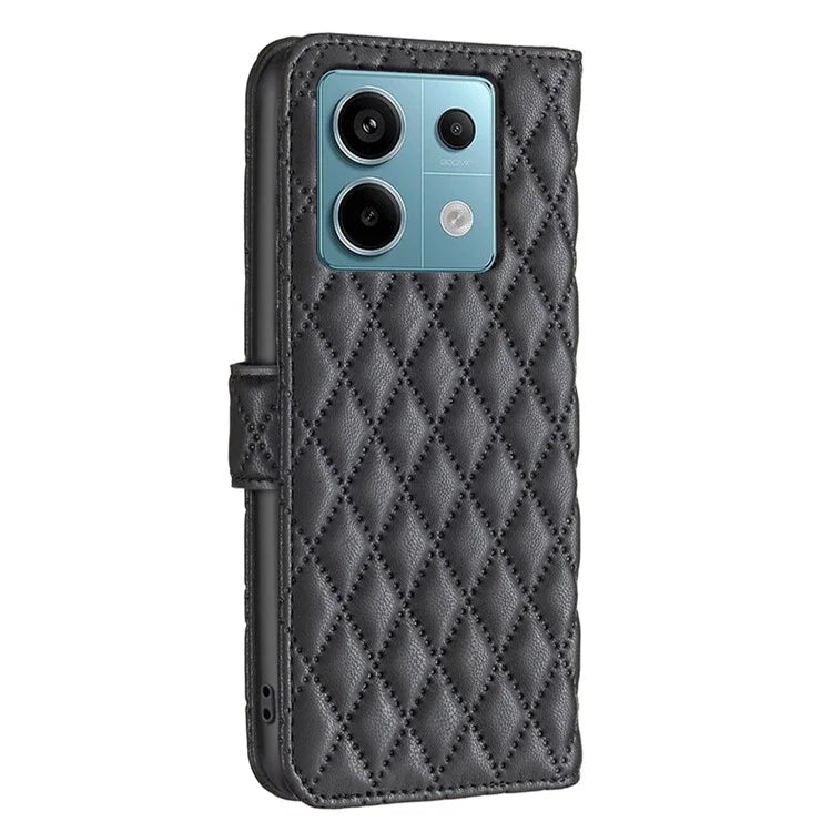 BINFEN COLOR BF Style-14 For Xiaomi Redmi Note 13 Pro 5G / Poco X6 5G Rhombus Case PU Leather Folio Flip Cover