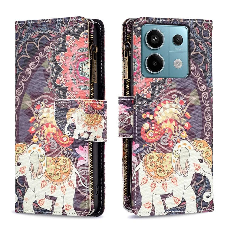 BF03 For Xiaomi Redmi Note 13 Pro 5G / Poco X6 5G Zipper Wallet Case PU Leather Pattern Printing Phone Cover