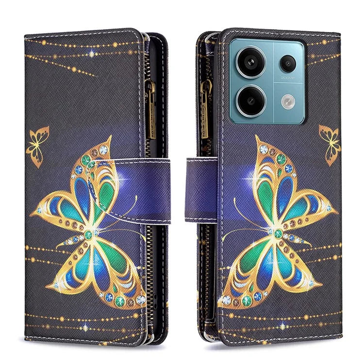BF03 For Xiaomi Redmi Note 13 Pro 5G / Poco X6 5G Zipper Wallet Case PU Leather Pattern Printing Phone Cover