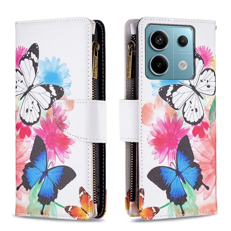BF03 For Xiaomi Redmi Note 13 Pro 5G / Poco X6 5G Zipper Wallet Case PU Leather Pattern Printing Phone Cover